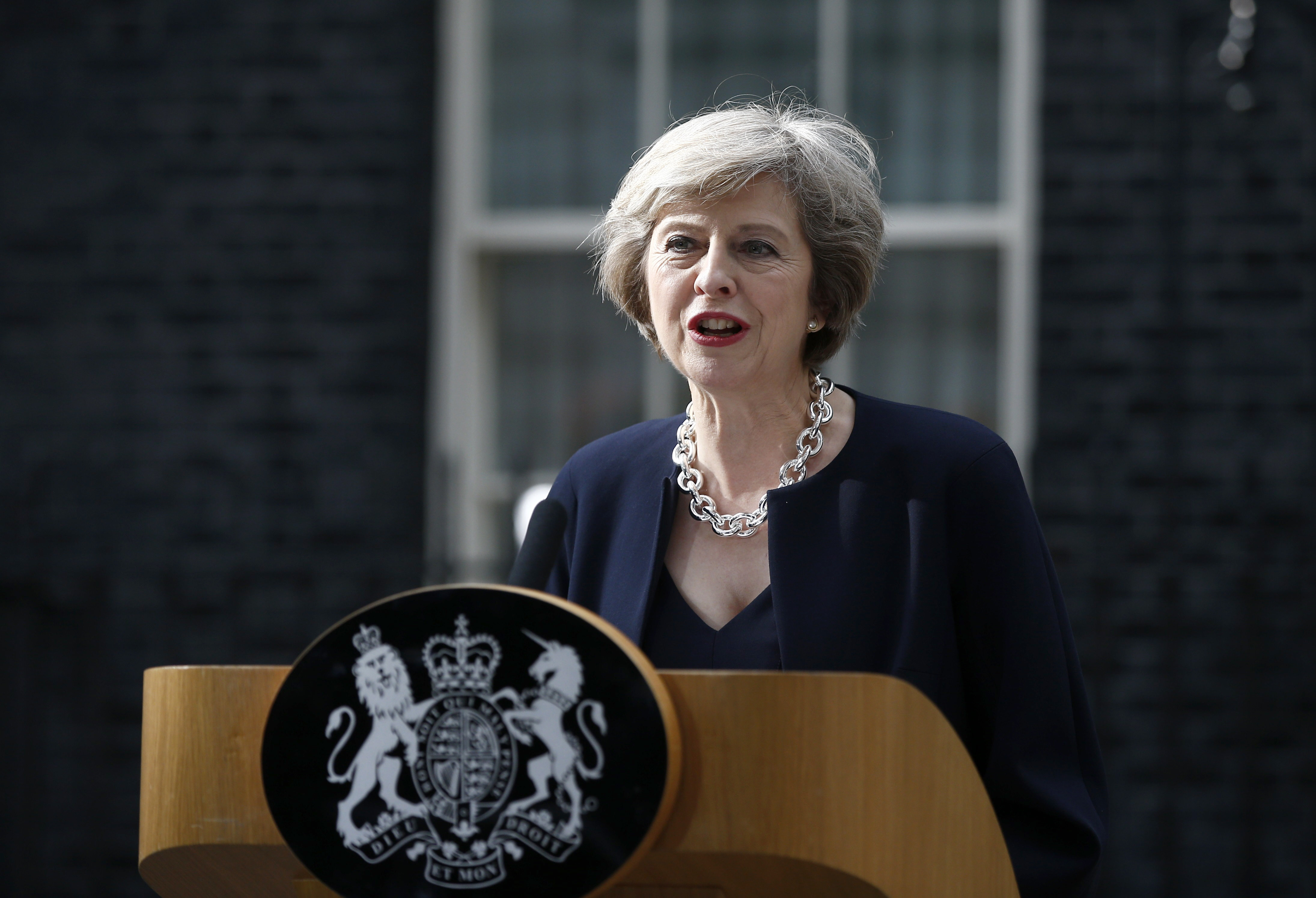 <strong>Theresa May speaking to the media on the steps of Downing Street&nbsp;</strong>