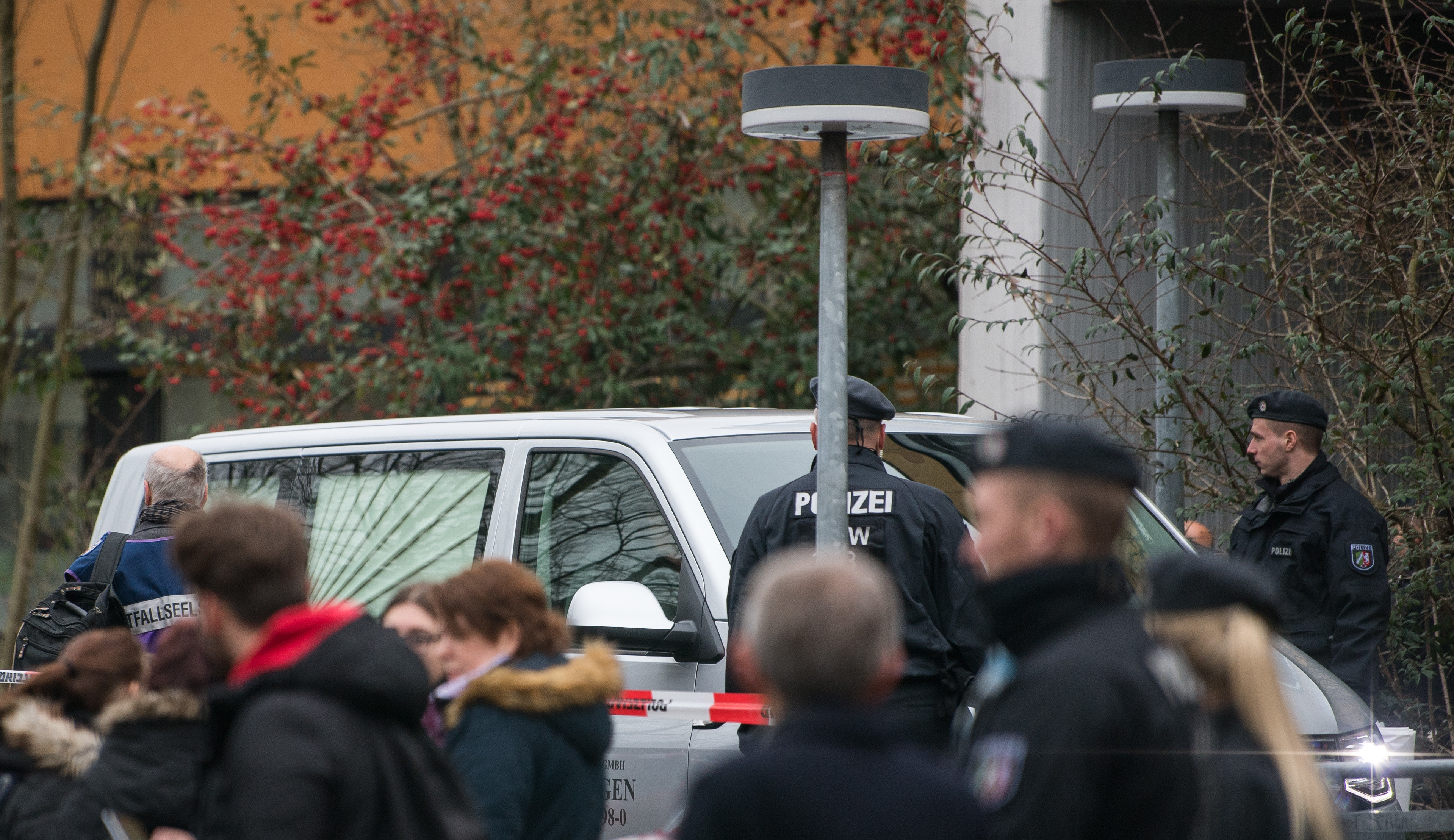 <strong>A hearse leaves the&nbsp;K&auml;the Kollwitz school in L&uuml;nen after the death of a pupil at the school on Tuesday&nbsp;</strong>