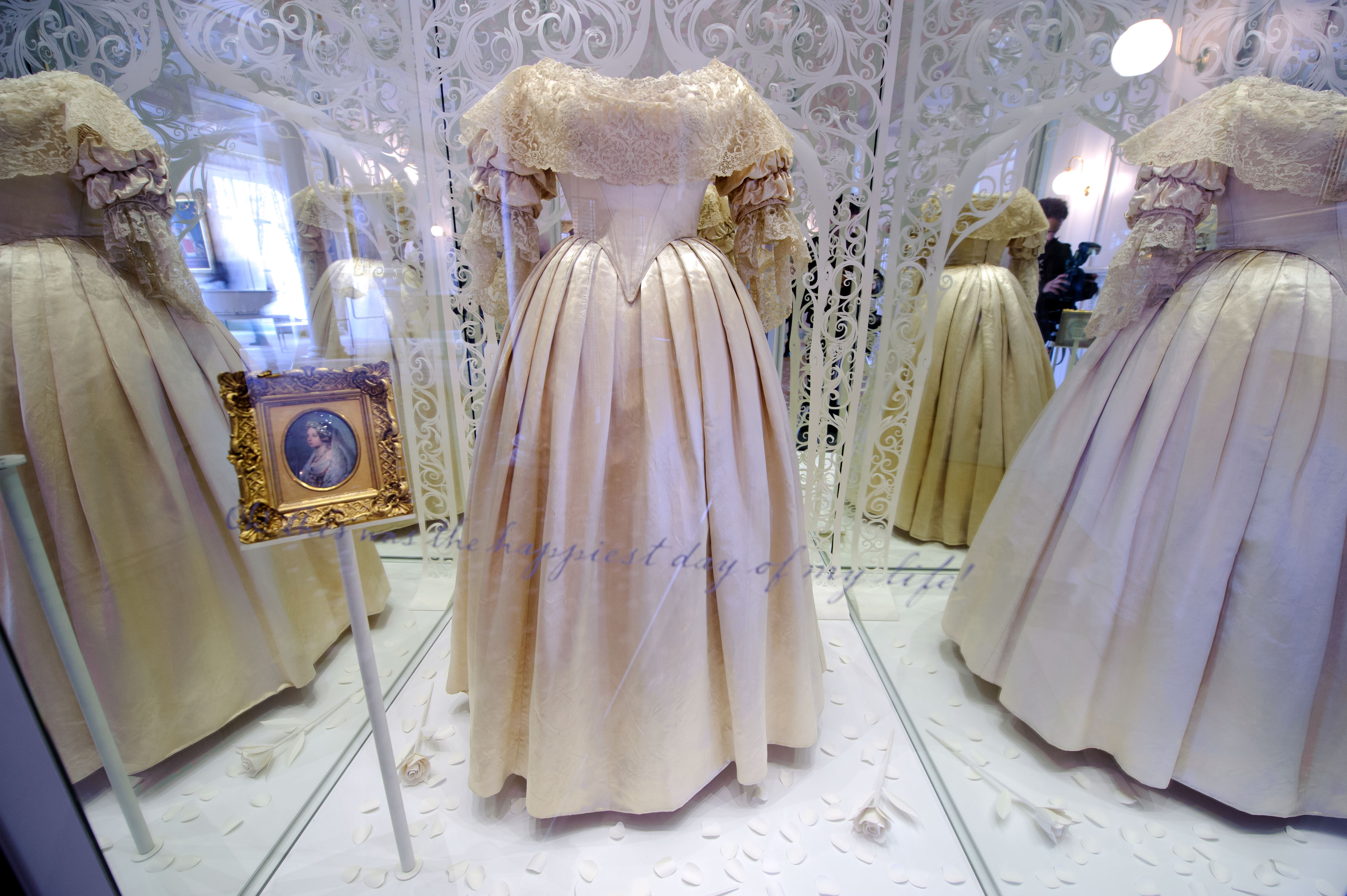 <strong>Queen Victoria's wedding dress on display in Kensington Palace.&nbsp;&nbsp;The choice of a white wedding dress was inspired by the royals.</strong>