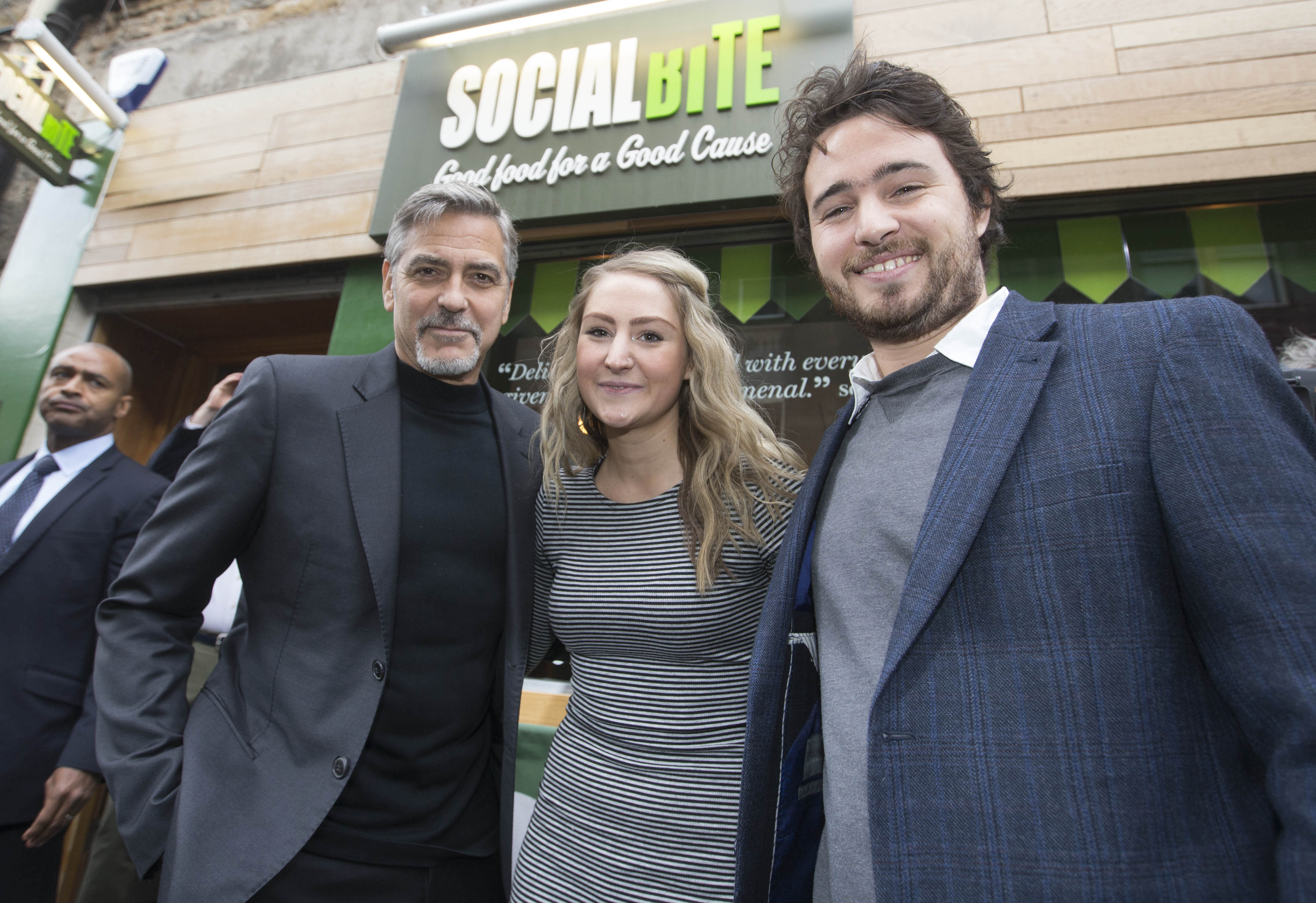<strong>George Clooney with Social Bite co-founders Alice Thompson and Josh Littlejohn&nbsp;</strong>