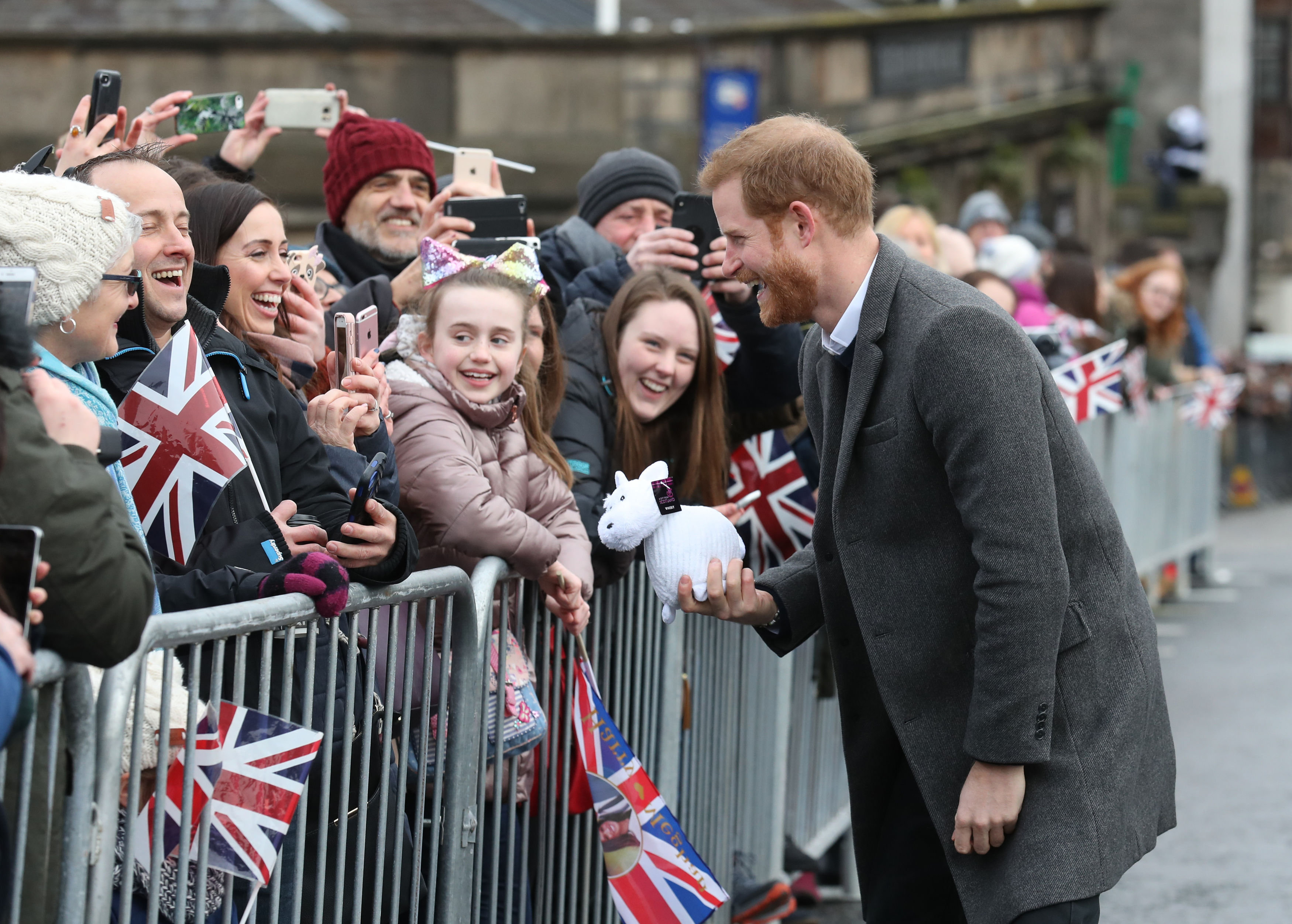 <strong>Prince Harry greets crowds during a walkabout on the esplanade at Edinburgh Castle</strong>