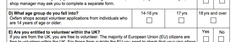 <strong>'What age group do you fall into?': Oxfam's shop volunteer application form</strong>