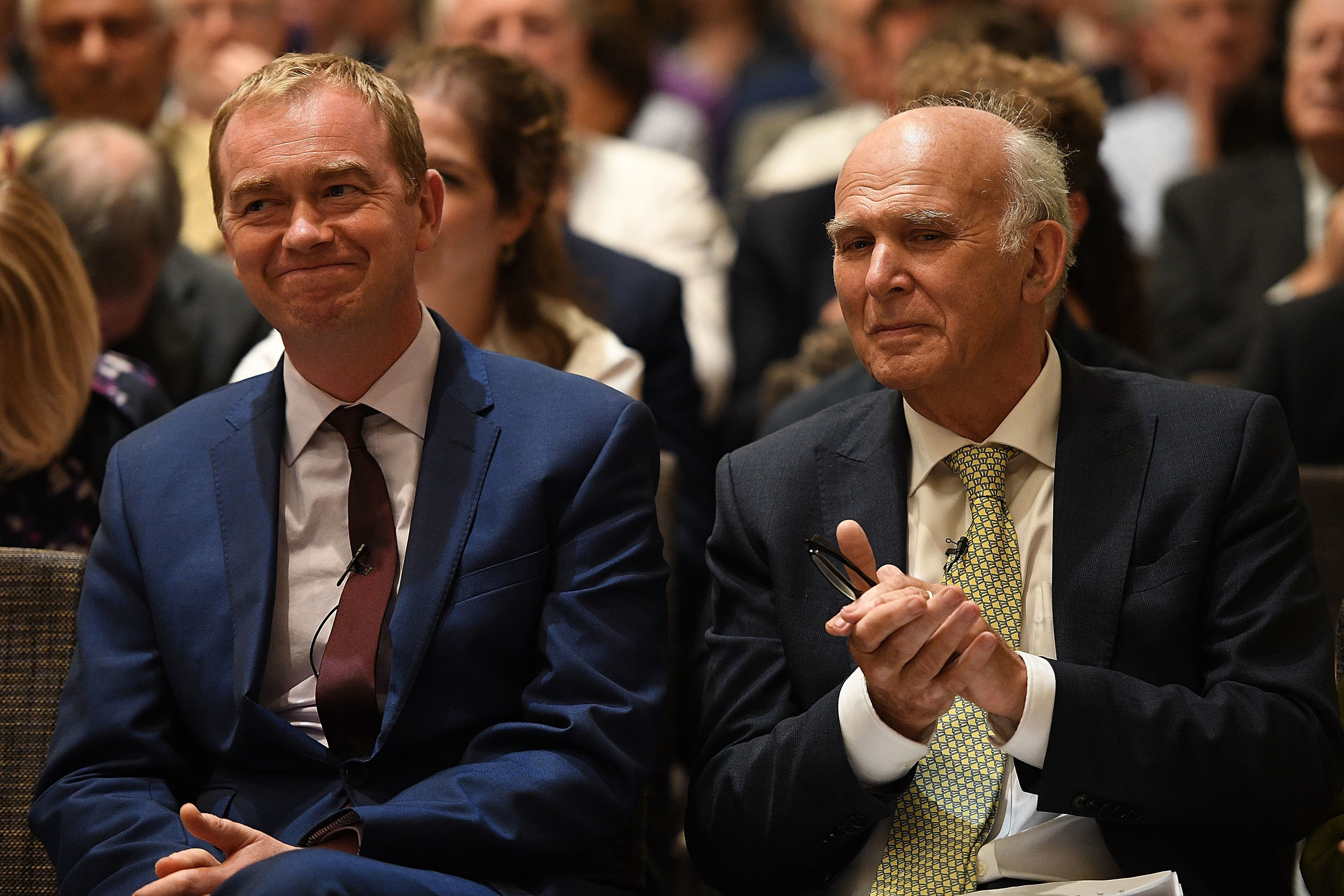 Tim Farron and Vince Cable together as the party leadership changed hands.