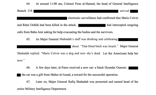 Evidence from a detractor details how military officials toasted Colvin's death