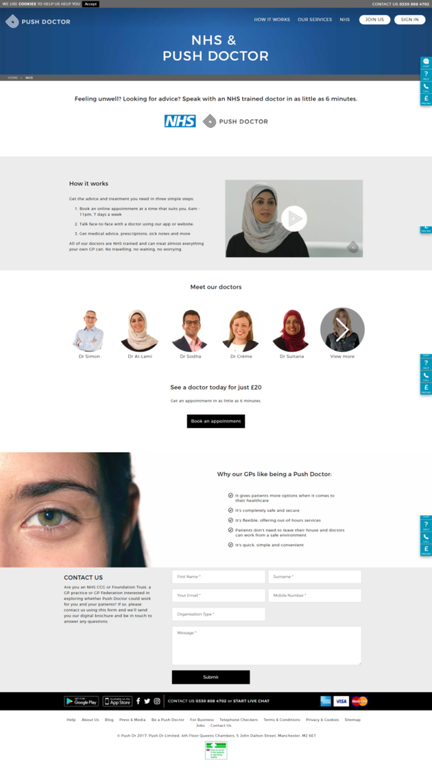 A screenshot of the Push Doctor website.