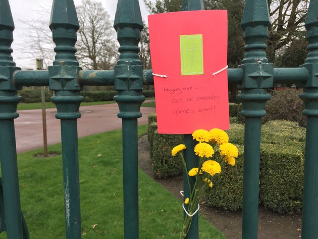 A tribute is left at West Park, Wolverhampton, where the body of Viktorija Sokolova was found.