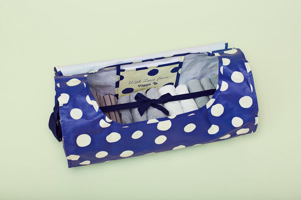 A VIGGA baby bag is sent to new parents monthly, or when the baby has grown out of the old ones.
