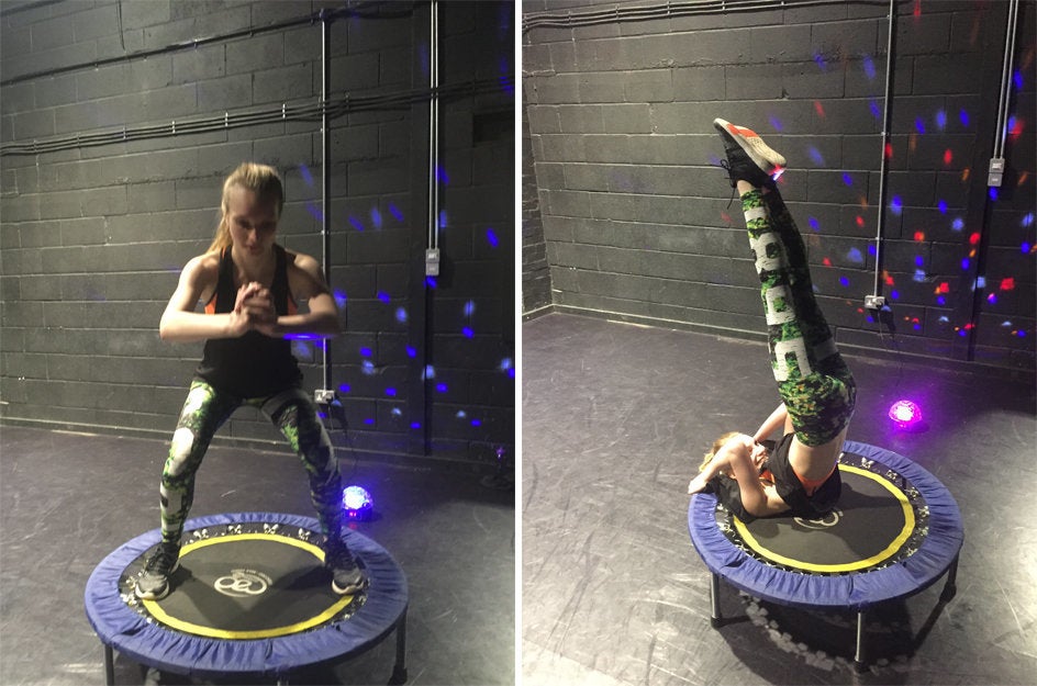 Shoulder stand + trampoline = wobbly.