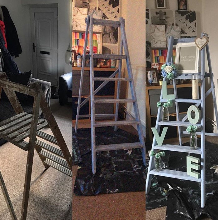 The memory ladder from left to right: how Emma bought it, painted and finished.