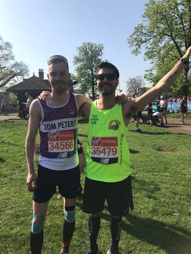 Tom with Matt before Sunday's London Marathon