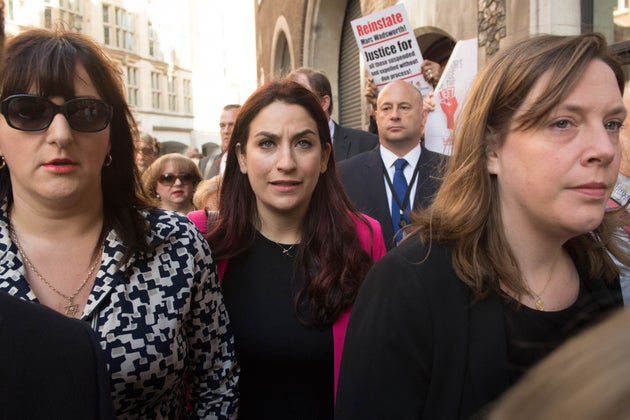 Labour MPs Ruth Smeeth (left), Luciana Berger (centre) and Jess Philllips (right) at a demonstration outside the Labour party disciplinary hearing for Marc Wadsworth.