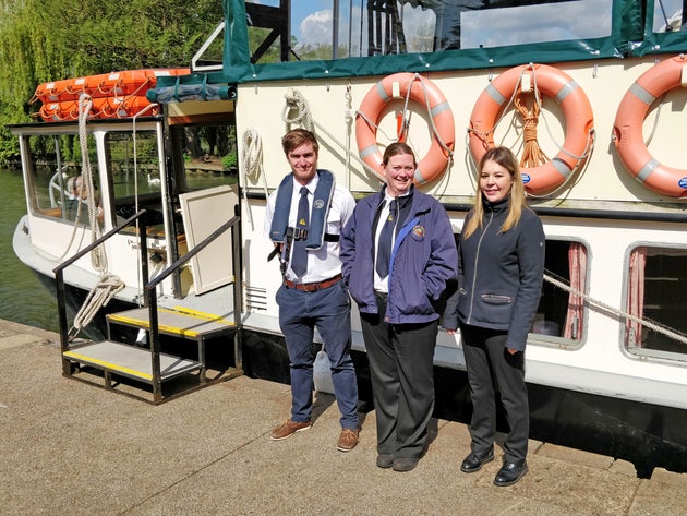 Emma Burrell (pictured in the middle) with her two colleagues: Serena (left) who is a skipper and Richard (right) who is a crewman.