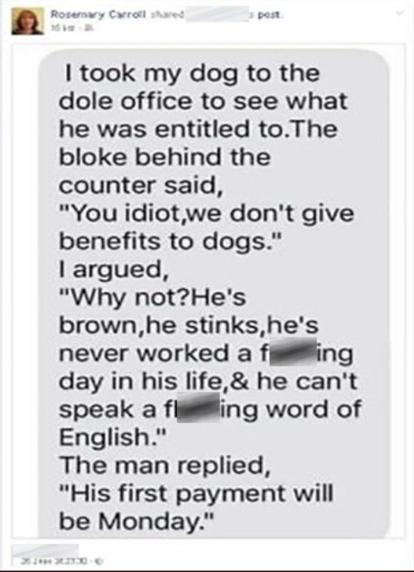 Rosemary Carroll had been suspended for the joke