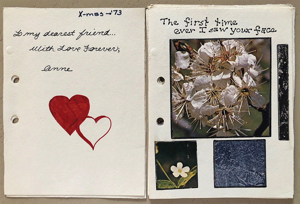 This slideshow shows a book Anne Gleeson created as a Christmas gift for Judith Fisher (pictured in the last slide) in 1973. The teenager took the words from the song,