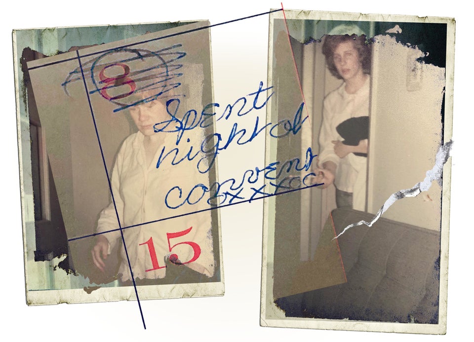A photo illustration shows Judith Fisher (left) and Anne Gleeson preparing for bed inside Fisher's convent. Superimposed on the photo is an entry from Gleeson's calendar that reads,