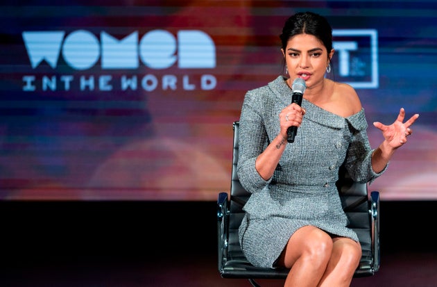 Priyanka Chopra speaks at the Women in the World Summit in New York on Thursday.