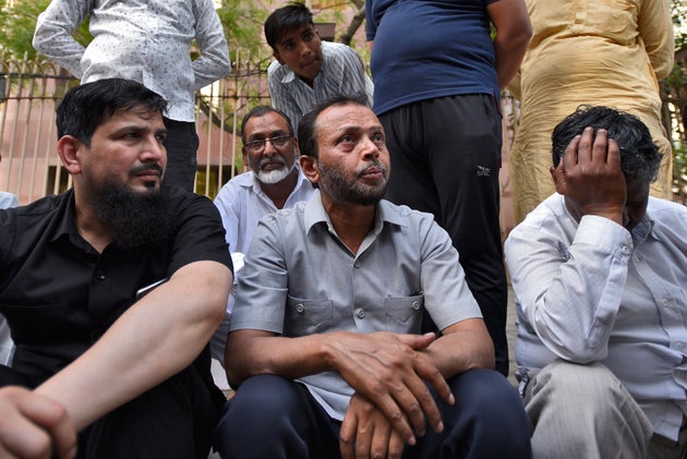 Shakir Hussain (C) father of Mohammad Salman, talks to reporters after his son was 'accidentally' shot dead by his friend in a car at Ranjit Singh flyover near Barakhamba on April 14, 2019 in New Delhi.