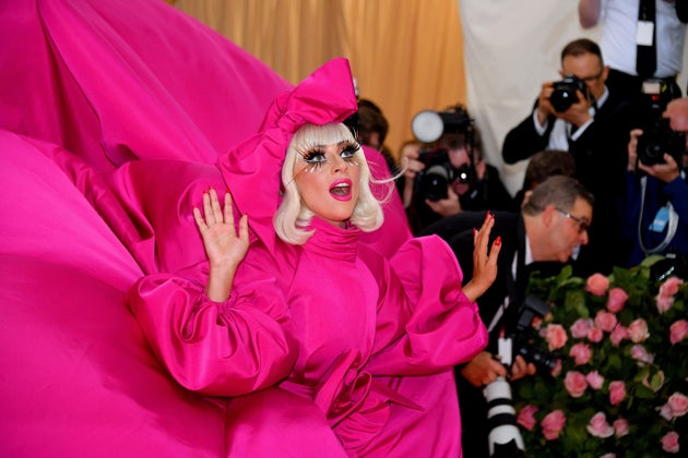 Lady Gaga arrives at the 2019 Met Gala in a Brandon Maxwell gown.