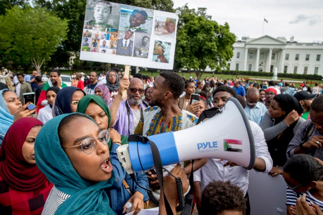 Sudanese Americans rally outside the White House in Washington, Saturday, June 8, 2019, in solidarity with Pro-democracy protests in Sudan