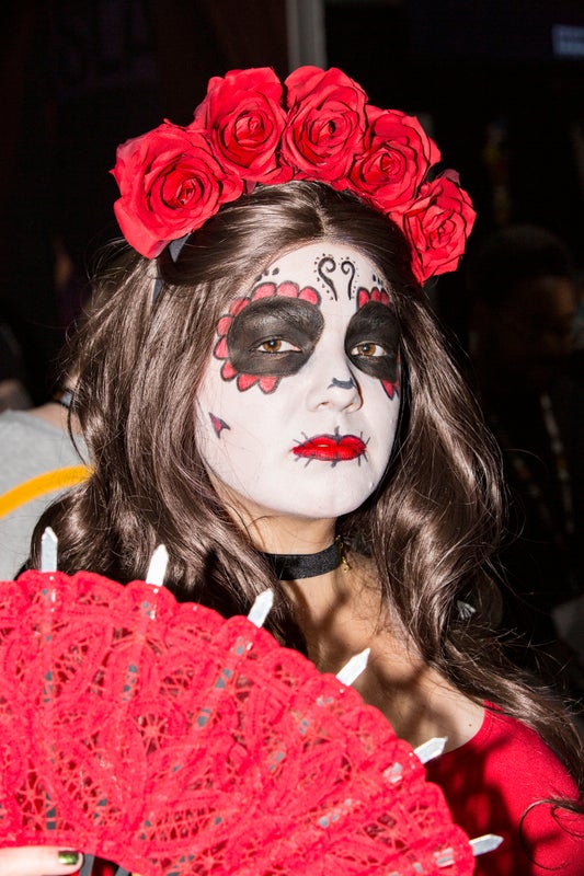 Brittni Dent-Taise cosplays as Maria from the television series "Deadly Class" at 2019 Comic-Con International.