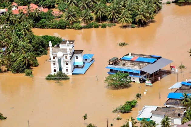 This Aug. 11, 2019 photograph released by Indian Navy shows a flooded area of Malappuram district as seen from an Indian Navy helicopter.