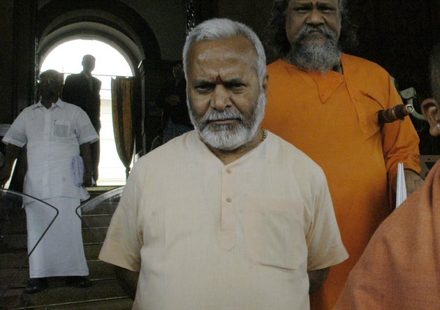 INDIA - MARCH 12: Yogi Adityanath, BJP Member of Parliament from Gorakhpur, Uttar Pradesh and BJP leader Swami Chinmayanand at Parliament House in New Delhi, India (Parliament Session Feb-March 2007) (Photo by Sipra Das/The The India Today Group via Getty Images)