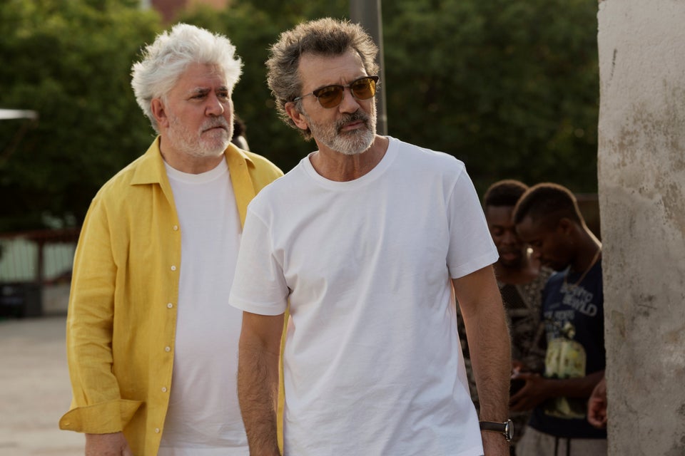 Pedro Almodóvar and Antonio Banderas on the set of