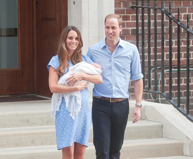 Kate and William leave The Lindo Wing at St Mary's Hospital with their newborn son on July 22, 2013.