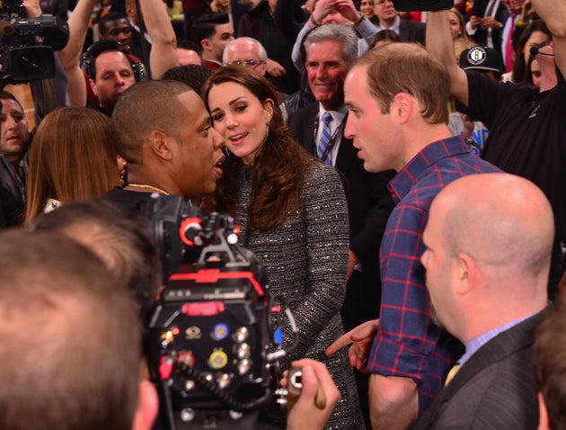 The Duke and Duchess meet Jay-Z and Beyoncé at a Nets-Cavaliers game in Brooklyn in December 2014.