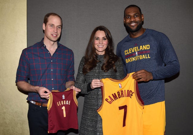 Will and Kate pose with LeBron James after the game.