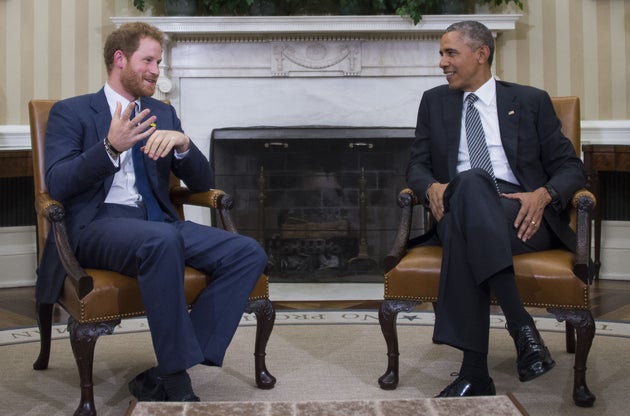 Harry speaks with President Obama during a meeting in the Oval Office of the White House on Oct. 28, 2015.