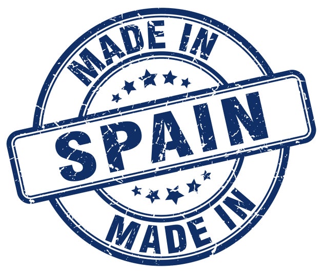made in Spain blue grunge round stamp