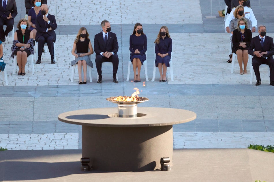 El rey Felipe VI, la reina Letizia, la infanta Sofía y la Princesa de Asturias momentos antes del comienzo del homenaje de Estado a las víctimas de la pandemia de coronavirus.