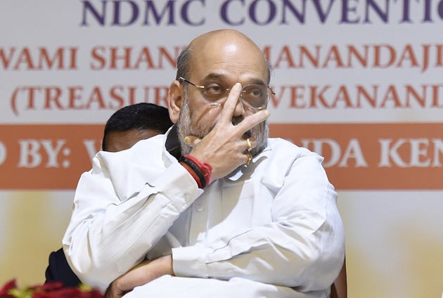 NEW DELHI, INDIA - MARCH 8: Union Home Minister Amit Shah during 'Vande Parameswaran' event to pay tribute to veteran Rashtriya Swayamsevak Sangh (RSS) 'Pracharak' P Parameswaran at NDMC Convention Centre, on March 8, 2020 in New Delhi, India. (Photo by Arvind Yadav/Hindustan Times via Getty Images)