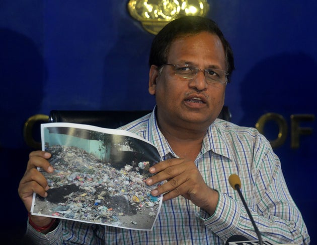 NEW DELHI, INDIA JUNE 05: Satyender Kumar Jain, is a Cabinet Minister in the Government of Delhi during a press conference at Delhi Secretariat in New Delhi.(Photo by Qamar Sibtain/The India Today Group via Getty Images)