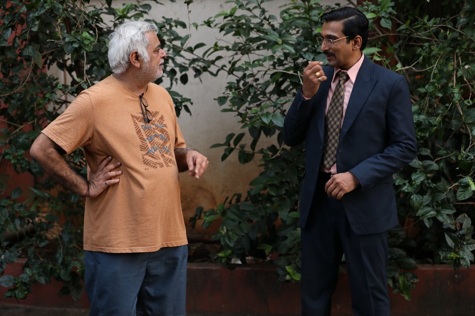 Hansal Mehta on the sets of Scam 1992 with Pratik Gandhi