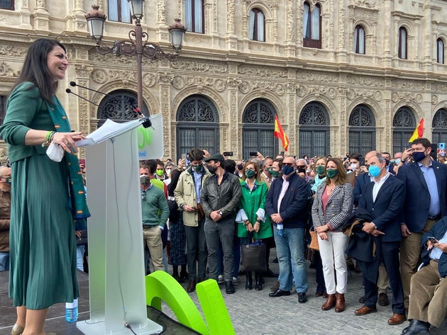 La portavoz adjunta de Vox en el Congreso de los Diputados, Macarena Olona, este domingo en Sevilla.