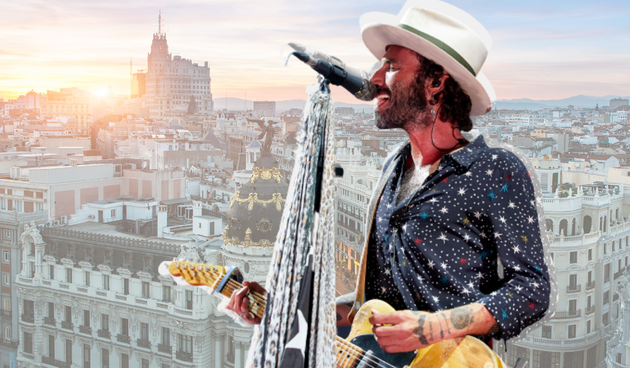 Leiva sobre un fondo de Madrid.