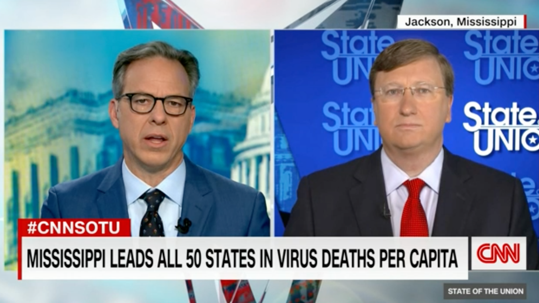 'Your Way Is Failing': Jake Tapper Grills Mississippi Gov. On COVID-19 Strategy 1 'Your Way Is Failing': Jake Tapper Grills Mississippi Gov. On COVID-19 Strategy