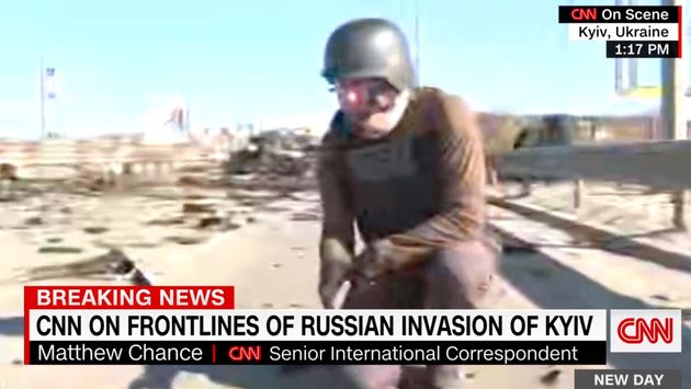 A CNN reporter accidentally stands very close to a grenade while in Kyiv