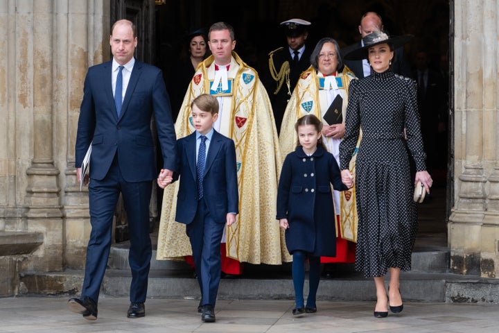 Prince George, Princess Charlotte To Play A Role In Queen Elizabeth's Funeral - express us news Prince William, Prince George, Princess Charlotte and Kate Middleton attended a memorial service for the Duke Of Edinburgh at Westminster Abbey in March.