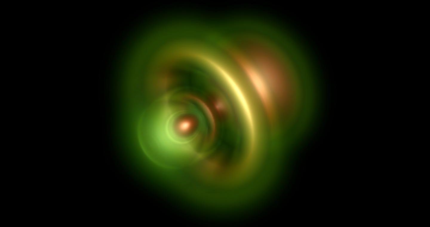 This image shows a photon removing an electron from a helium atom, with the remaining electron&nbsp;most likely near the bright nucleus.&nbsp;