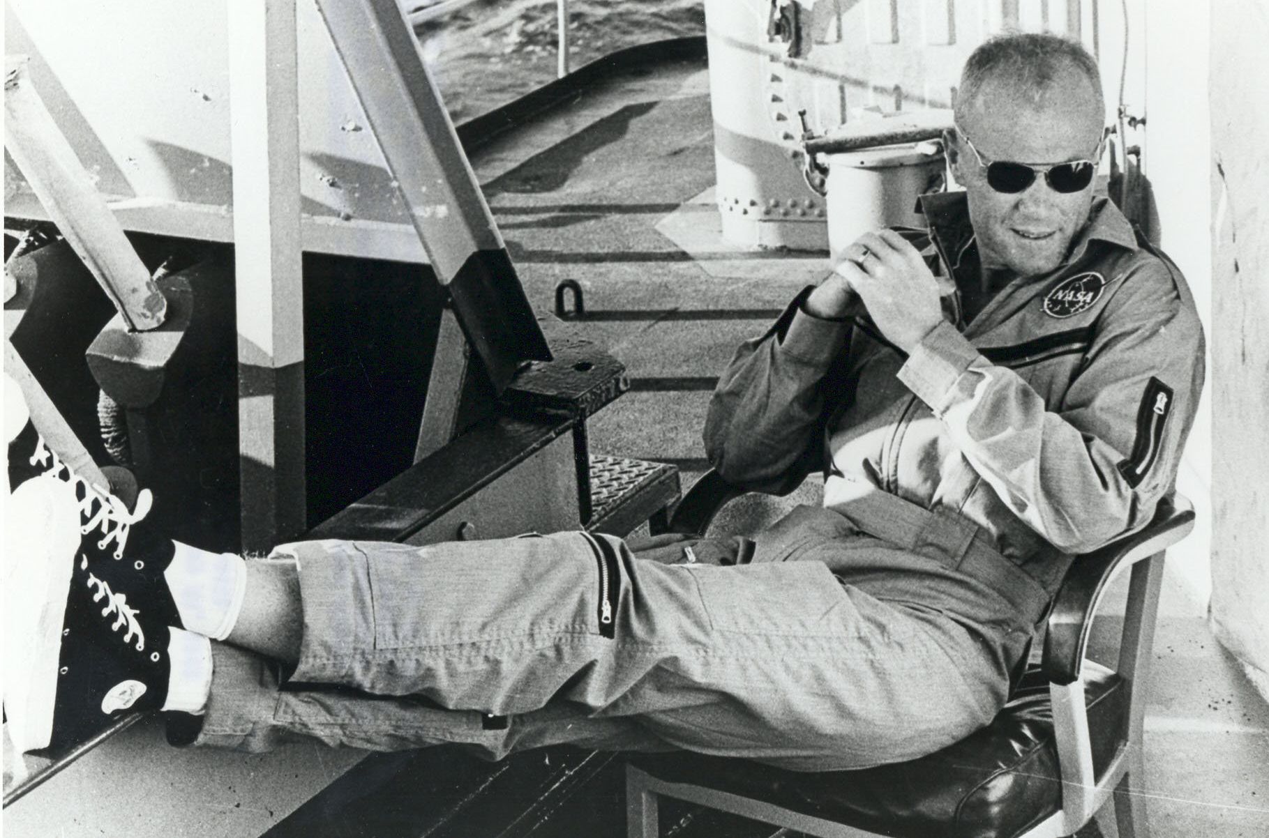 Glenn relaxes on the deck of&nbsp;the USS Noa after his historic&nbsp;space flight.