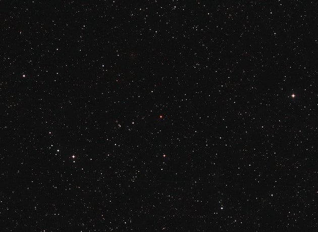 This image shows the sky around the red dwarf star Ross 128 in the constellation of Virgo (The Virgin). It was created from images forming part of the Digitized Sky Survey 2. Ross 128 appears at the centre of the picture.