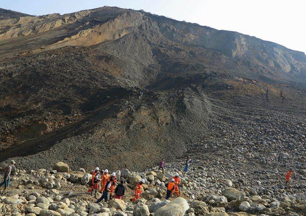 STR/AFP/Getty Images Dozens were feared dead after the new landslide in the jade-mining region of Hpakant.