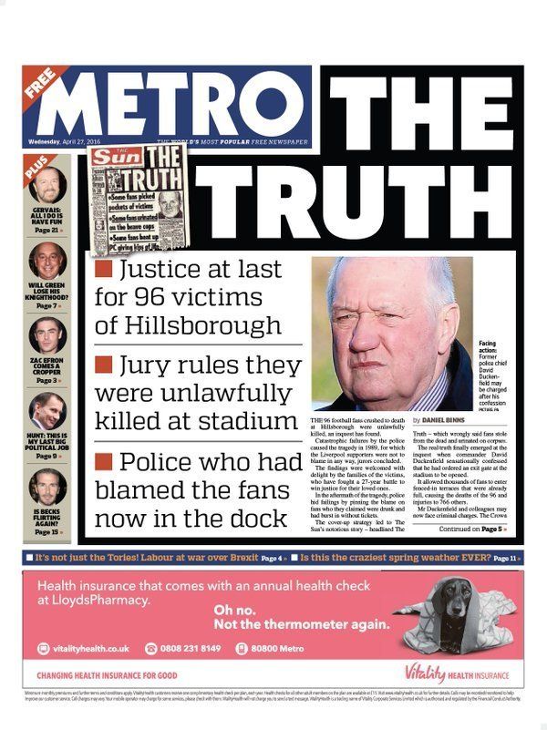 Sun And Times Front Pages Ignore Hillsborough Disaster Verdict 4809