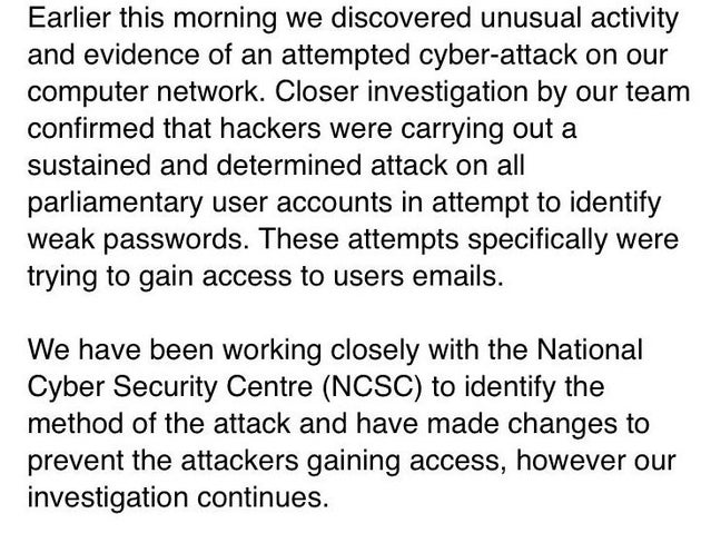 Parliament cyber-attack 'hit up to 90 users'