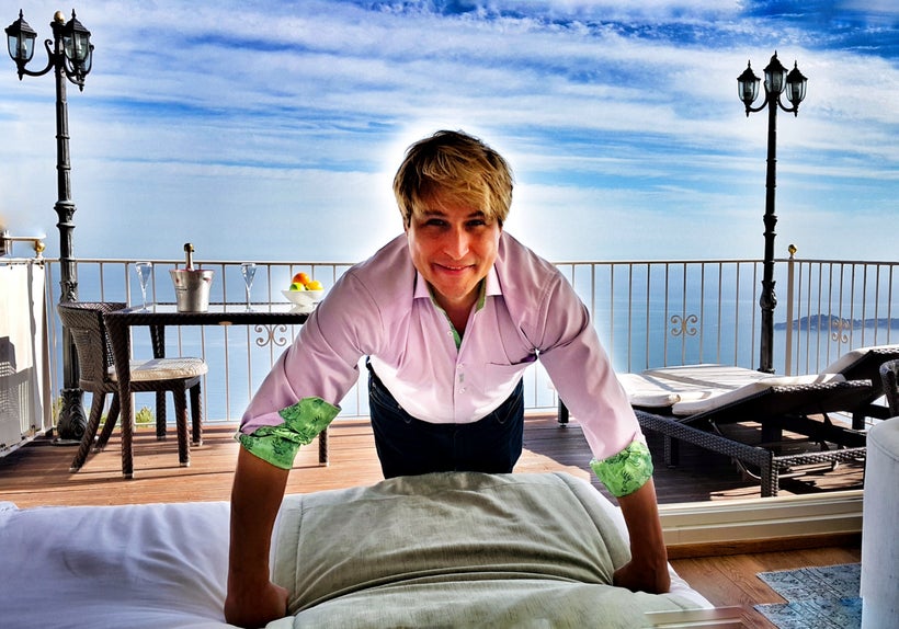 While I lean on the bed, one mile up at this Castle in the Sky, Cap Ferrat Peninsula approaches my shoulder in the horizon