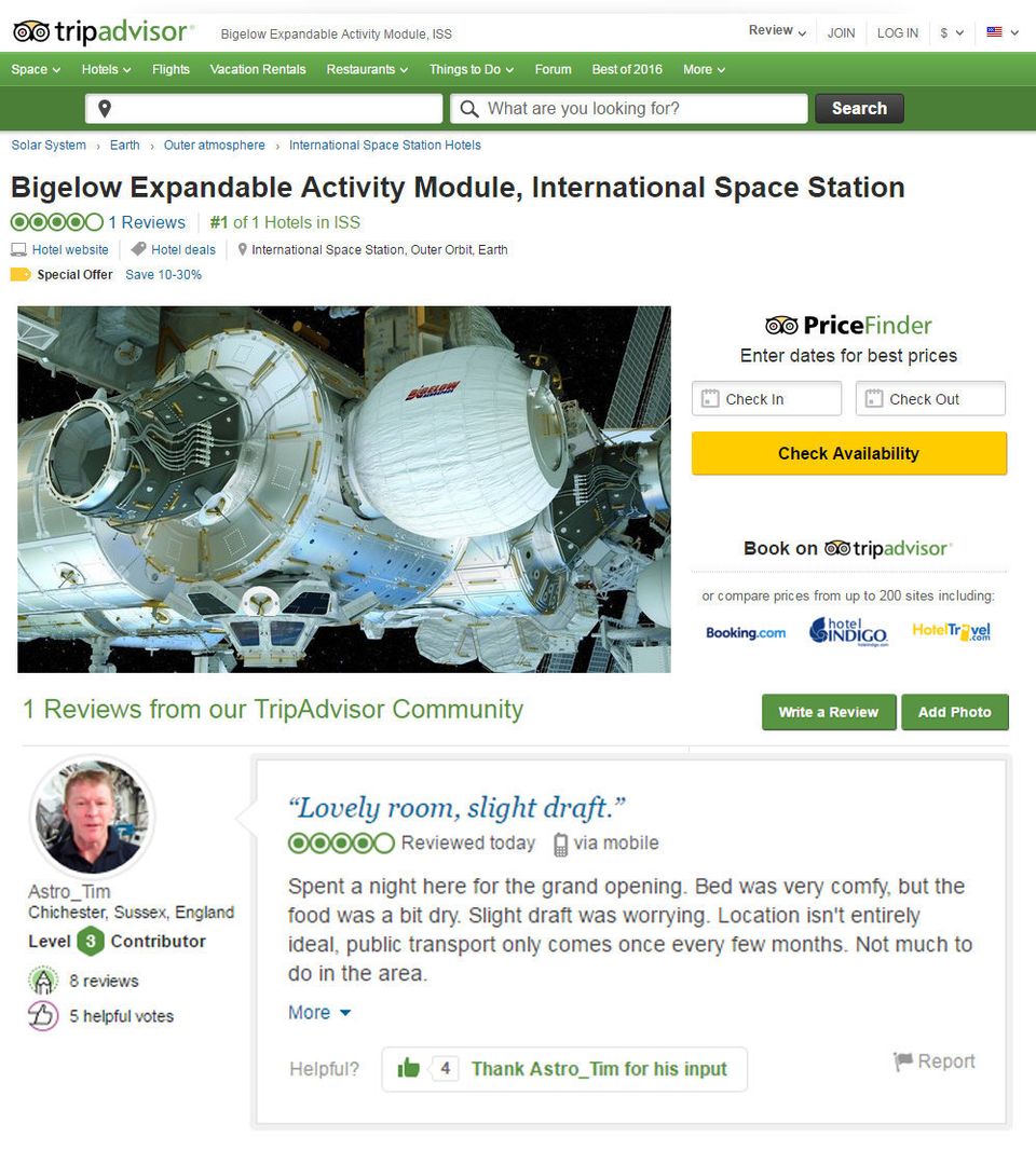 Tim Peake na TripAdvisor