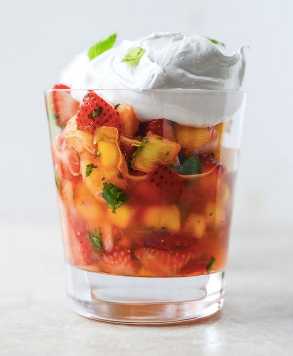 Strawberry Mango Mint Julep Fruit Salad With Whipped Marshmallow